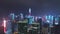 Shenzhen, China - March 30, 2019: Urban City and Light Show. Futian District. Aerial View. Reveal Shot. Drone Flies