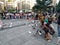 Shenzhen, China: people watch pigeons in the square, especially children are very happy, and then feed the pigeons with the bought