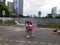 Shenzhen, China: pupils leave school after school.