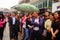 Shenzhen, China: street vendors selling female hair clips, hair modelling