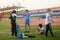 Shenzhen, China: students play on the football field lawn