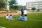 Shenzhen, China: students play on the football field lawn