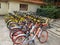 Shenzhen park gate, parked a lot of sharing bikes