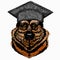 Shepherd Dog vector portrait. Square academic cap, graduate cap, cap, mortarboard. Dog head, face.