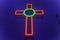 SHERBROOKE, CANADA - JULY 22, 2022: neon illuminated peace religious cross monument at Mont-Bellevue, Sherbrooke, Quebec, Estrie,