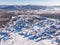Sheregesh panorama, Kemerovo, Russia, Aerial view drone mountains and forest
