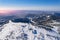 Sheregesh ski lift resort winter, landscape mountain and hotels, aerial top view Russia Kemerovo region