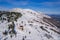 Sheregesh ski lift resort winter, landscape mountain and hotels, aerial top view Russia Kemerovo region