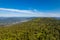 Sheregesh ski resort in summer, landscape on mountain Mustag, aerial top view Kemerovo region Russia