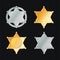 Sheriff Badge Star Vector Set. Different Types. Classic Symbol. Municipal City Law Enforcement Department. Isolated On Black Backg