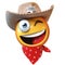 Sheriff emoji isolated on white background, cowboy emoticon 3d rendering