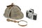 Sherlock Holmes Deerstalker Cap, Vintage Magnifying Glass And Re