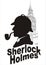 Sherlock Holmes silhouette with Big Ben tower on a white background.
