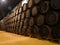 Sherry barrels in the Harveys Bodega,  Jerez de la Frontera, Spain