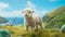 Shetland Sheep On Grassy Hill With Ocean Background