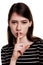 Shhhhh Woman! Finger On Lips. Silent - Silence Stock Image