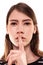 Shhhhh Woman! Finger On Lips. Silent - Silence Stock Image