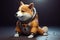 A Shiba Inu dog in an astronaut costume. cryptographic logo of the shibu token. Background with a dog. the concept of