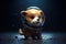 A Shiba Inu dog in an astronaut costume. cryptographic logo of the shibu token. Background with a dog. the concept of