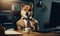 Shiba inu Dog in a businessman suit sits diligently at an office desk, exuding professionalism. Created by AI