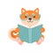 Shiba Inu Dog in Glasses Reading Book, Cute Funny Japan Pet Animal Cartoon Character Vector Illustration