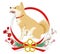 Shiba inu into the Japanese wreath decoration -Side view, Mouth