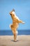 Shiba-inu puppy jumps up