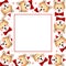 Shiba Inu Santa Claus Dog with Red Ribbon. on Pink Polka dot White Banner Card. Vector Illustration