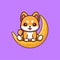 Shiba Inu Sitting On Moon Cute Creative Kawaii Cartoon Mascot Logo