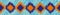 Shibori style ikat vector seamless vector border background. Banner of scribbled indigo orange diamond shapes on blue