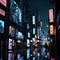 Shibuya district at night. Tokyo is the capital and most populous city of Japan. generative ai