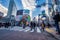 Shibuya, Tokyo, Japan - December 26, 2018: Crowd pedestrians people walking on zebra crosswalk at Shibuya district in Tokyo, Japan