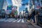 Shibuya, Tokyo, Japan - December 26, 2018: Crowd pedestrians people walking on zebra crosswalk at Shibuya district in Tokyo, Japan