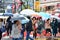 Shibuya, Tokyo, Japan - March 9, 2016 : crossing, crowd people on zebra crosswalk in Hachiko Square, Shibuya  on rainy day