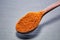 Shichimi pepper in Wooden spoon on black plate,