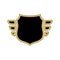 Shield black icon. Gold outline shield, golden simple wings isolated white background. Flat sign Symbol arms security