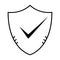 Shield with checkmark sign. Outline approved and correct icon in flat style. Check tick mark as ok symbol of business process