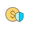 Shield with coin, money safety, insurance, protection money color lineal icon. Finance, payment, invest finance symbol