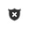Shield and cross x mark icon isolated. Denied disapproved sign. Protection and safety or security, reliability concepts
