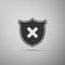 Shield and cross x mark icon isolated on grey background. Denied disapproved sign. Protection and safety or security