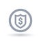 Shield dollar icon. Financial security symbol.