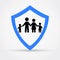 Shield and family, safety concept logo.
