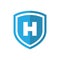Shield with H sign vector icon. Blue hospital symbol.