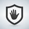 Shield with hand block adblock icon for apps and websites, vector illustration isolated on modern background.