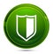 Shield icon glassy green round button illustration