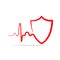 Shield icon with heartbeat sign. Vector illustration