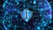 Shield Icon on Secure Global Network, Cyber Security and Protection of Personal Digital Data Concept. Earth element furnished by