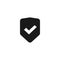 Shield icon vector isolated, flat black and white safety symbol with checkmark, warranty or protect sign, privacy or