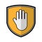 Shield insurance with hand stop isolated icon