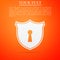 Shield with keyhole icon isolated on orange background. Protection and security concept. Safety badge icon. Privacy